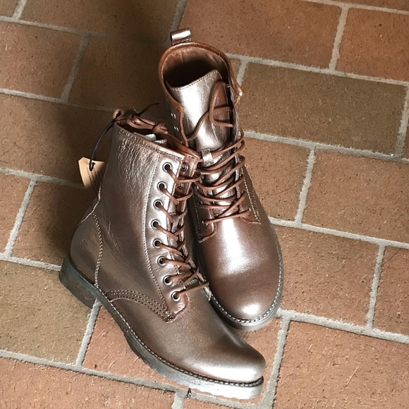 Frye Shoes - FRYE VERONICA METALLIC COMBAT BOOTS